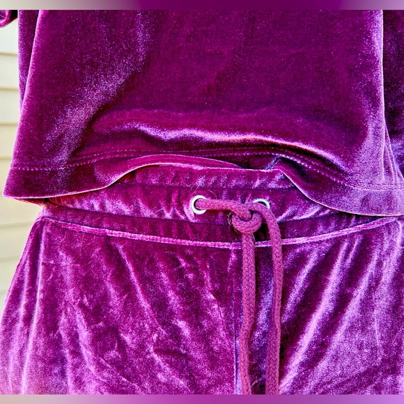 NWOT PINK sXS aubergine lounge/pj set Soft velour-cropped top-drawstring pants - Picture 4 of 7